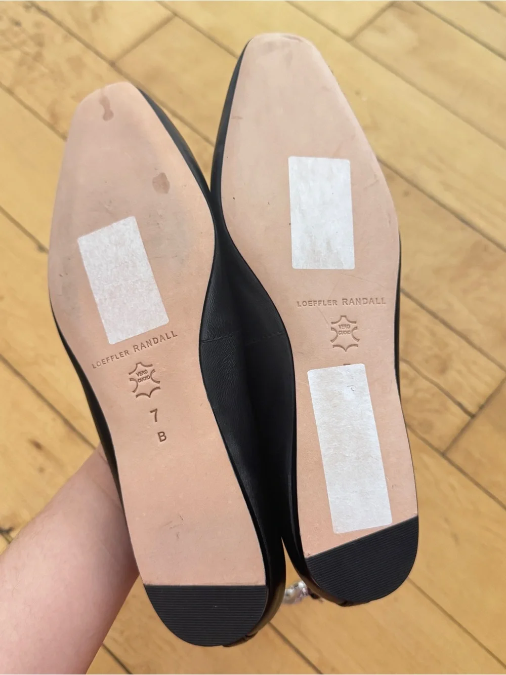 Loeffler Randall black leather ballet flats with crystal chain size 7